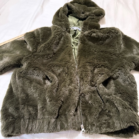NEW 36point5 Women's Hoodied Jacket Pockets Faux Fur Zip Up in Green Size Large. - Picture 10 of 16